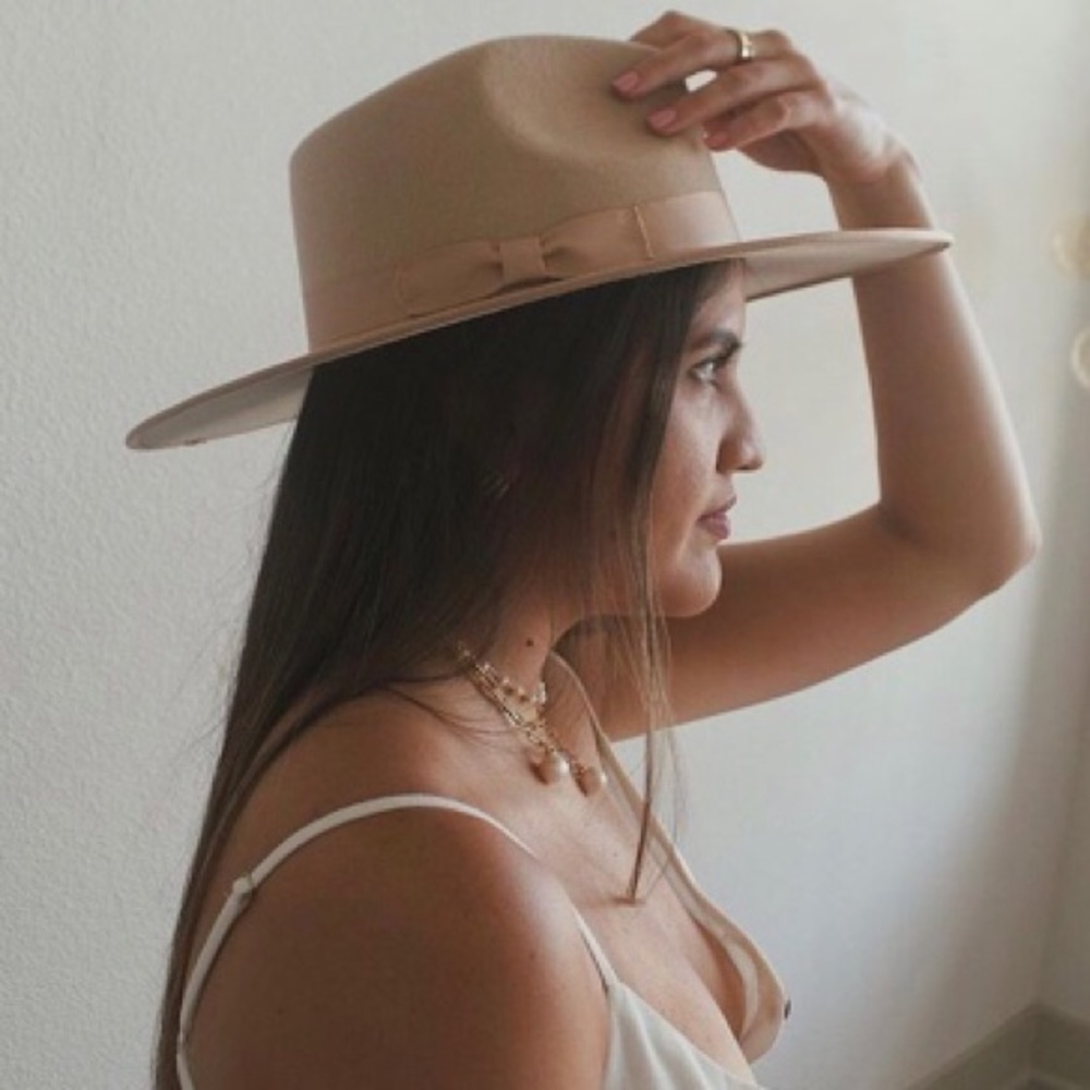 Beige Ribbon Strap Fedora